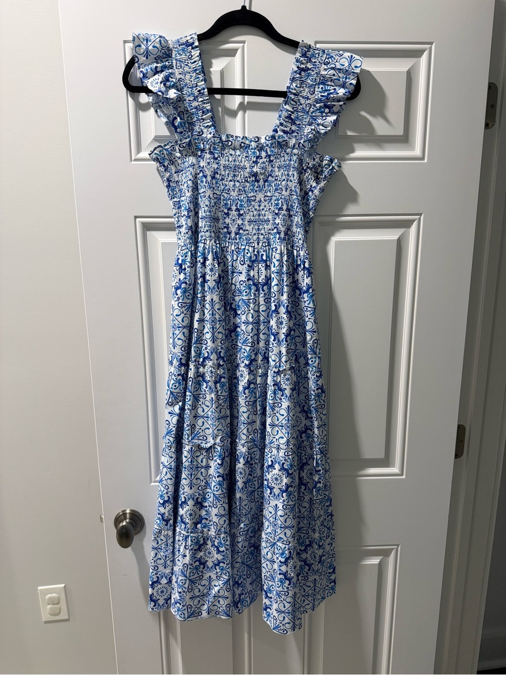 Hill House Blue & White Smocked Tiered Maxi Dress - Picture 3 of 6